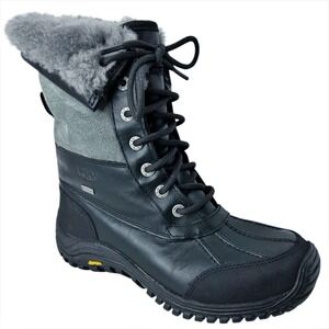 UGG Adirondack II Boots Womens Sz 7.5 Gray Black Lace Up Winter Snow Waterproof